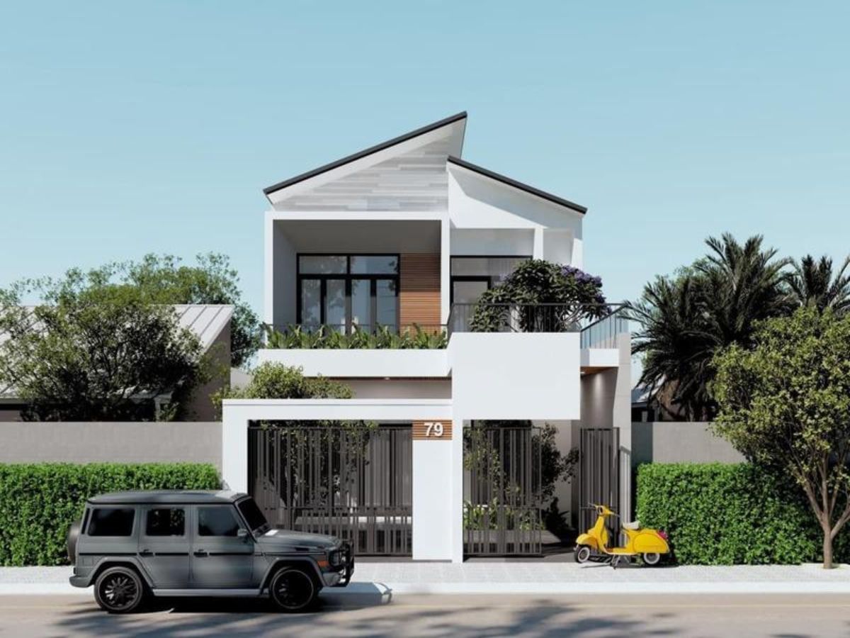 Mẫu nh&agrave; 2 tầng m&aacute;i lệch 1