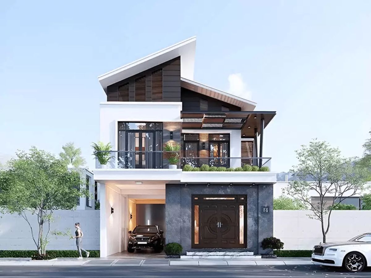 Mẫu nh&agrave; 2 tầng m&aacute;i lệch 2