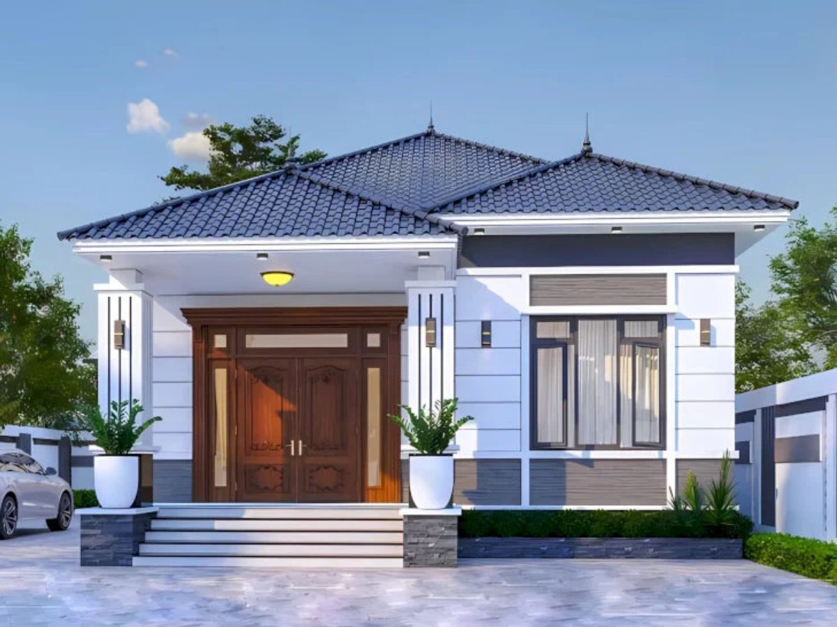 Mặt tiền nh&agrave; cấp 4 m&aacute;i Nhật sở hữu vẻ đẹp tối giản, tinh tế