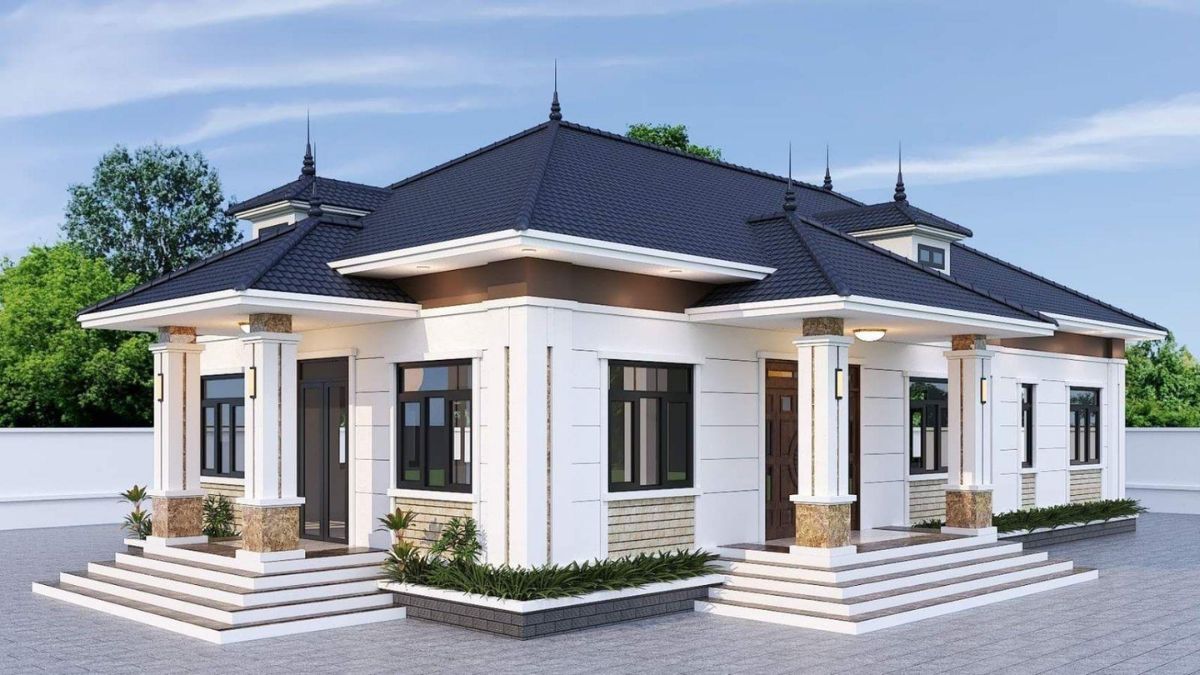 Mẫu mặt tiền nh&agrave; cấp 4 rộng r&atilde;i, bề thế