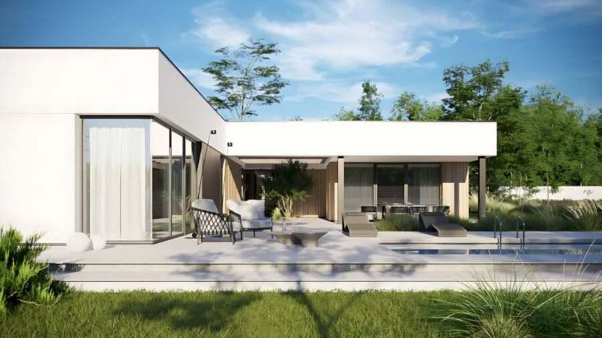D&ugrave;ng phần khoảng trống của mặt tiền nh&agrave; cấp 4 chữ L để l&agrave;m khu vực thư gi&atilde;n ngo&agrave;i trời