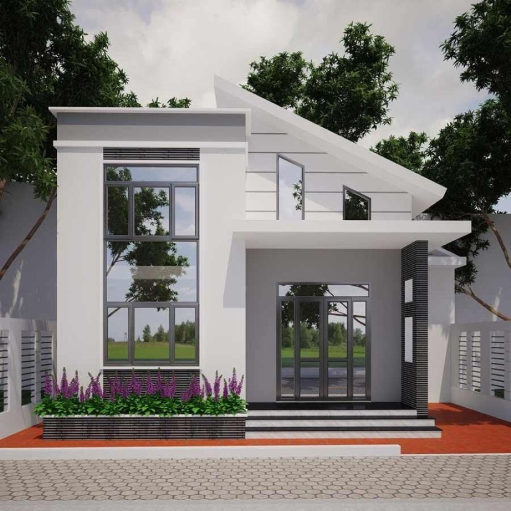 Mặt tiền nh&agrave; cấp 4 c&oacute; phong c&aacute;ch tối giản với đường n&eacute;t gọn g&agrave;ng c&ugrave;ng hệ cửa k&iacute;nh hiện đại