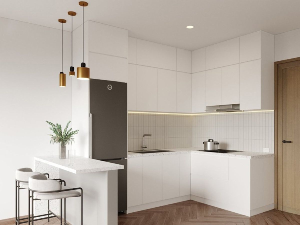 Thiết kế ph&ograve;ng bếp nhỏ hiện đại, tối giản ph&ugrave; hợp với nh&agrave; phố
