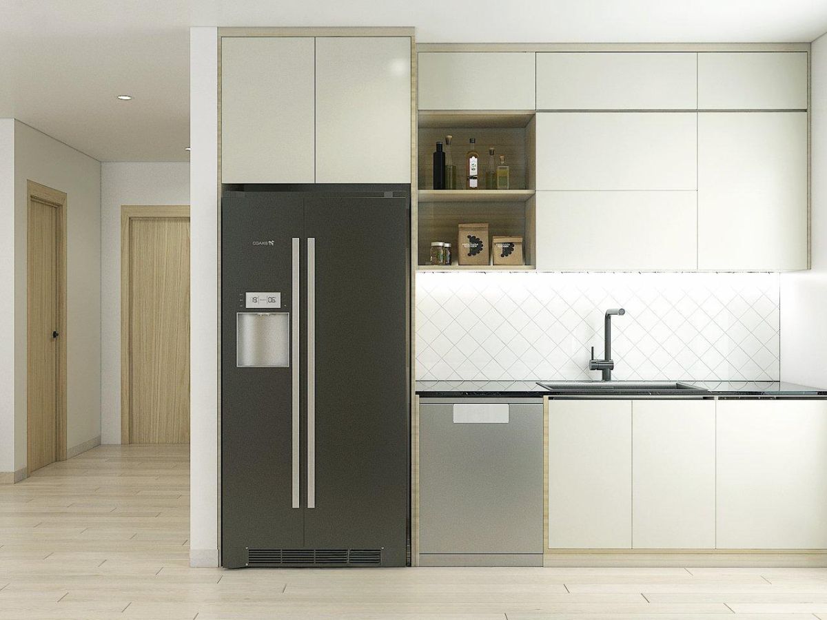Mẫu thiết kế nh&agrave; bếp nhỏ phong c&aacute;ch tối giản