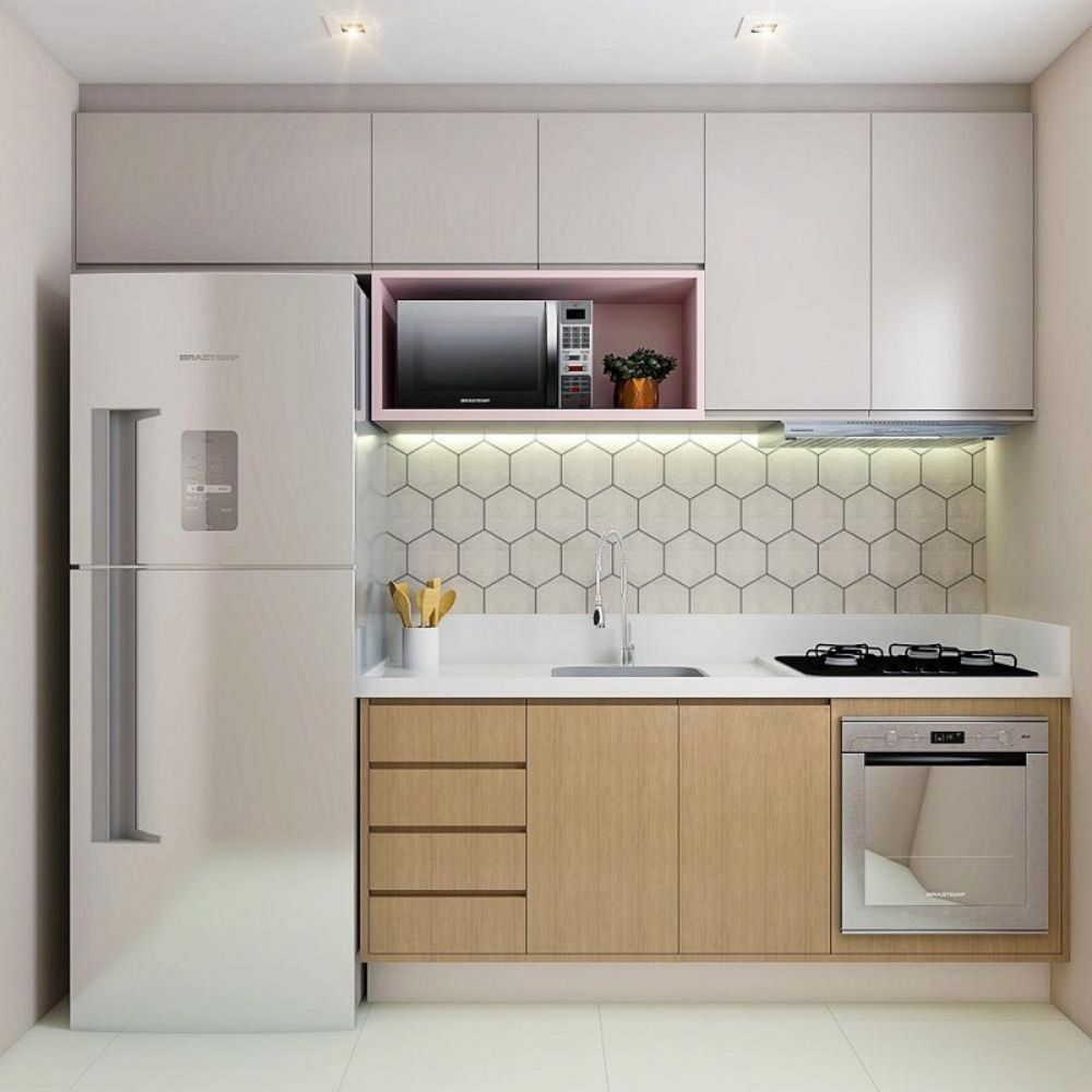 Mẫu nh&agrave; bếp nhỏ với t&ocirc;ng m&agrave;u s&aacute;ng