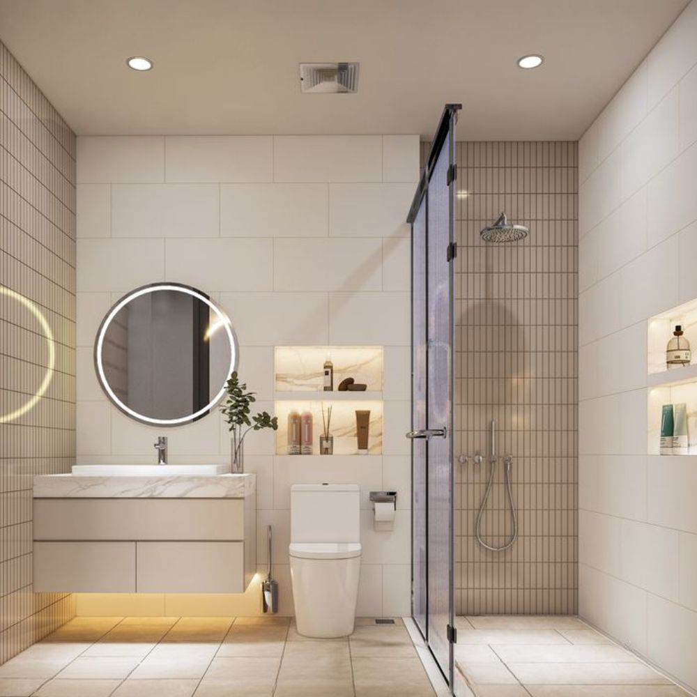Đảm bảo khoảng c&aacute;ch giữa c&aacute;c thiết bị khi thiết kế ph&ograve;ng tắm 4m2