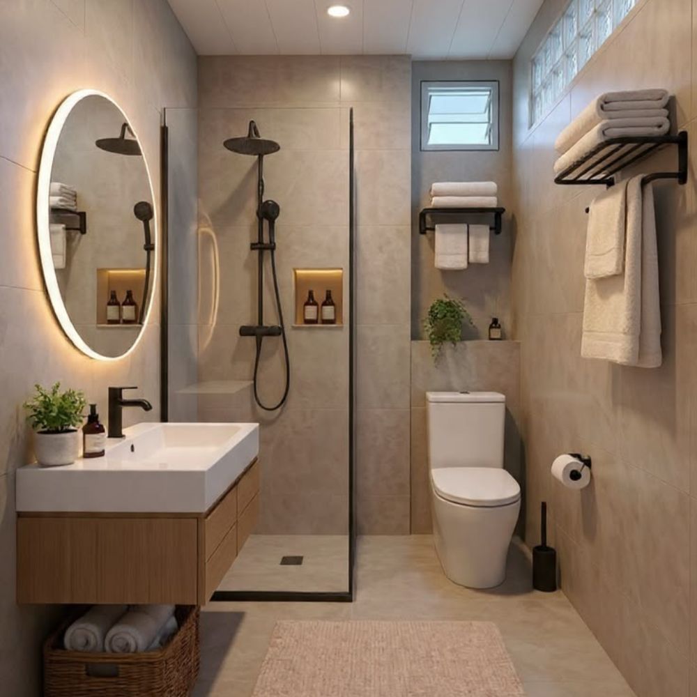 Thiết kế &aacute;nh s&aacute;ng hợp l&yacute; cho kh&ocirc;ng gian nh&agrave; tắm 4m2