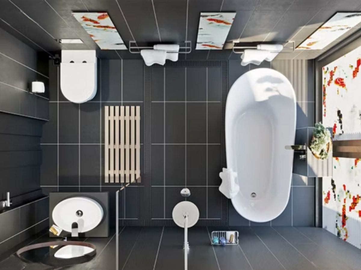 Sắp xếp v&agrave; bố tr&iacute; ph&ograve;ng tắm 4m2 với v&aacute;ch k&iacute;nh ngăn khu kh&ocirc;-ướt