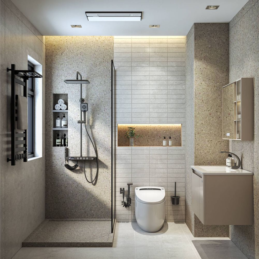 Ph&acirc;n chia khu vực chức năng ph&ugrave; hợp với ph&ograve;ng tắm 4m2