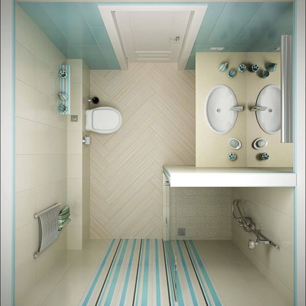 Layout bố tr&iacute; ph&ograve;ng tắm 4m2 với bồn cầu một b&ecirc;n v&agrave; khu lavabo, sen tắm ở b&ecirc;n c&ograve;n lại