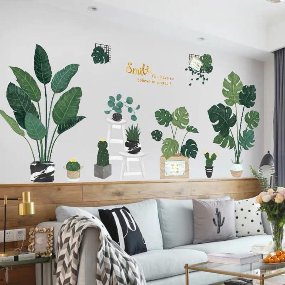 Decal d&aacute;n tường cũng l&agrave; một gợi &yacute; th&uacute; vị gi&uacute;p ph&ograve;ng kh&aacute;ch th&ecirc;m xinh