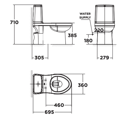 Bản vẽ kỹ thuật bồn cầu nắp rửa cơ AMERICAN VF-1863