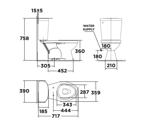 Bồn cầu 2 khối American Standard VF-2398S (VF2398S) nắp rửa cơ Slim