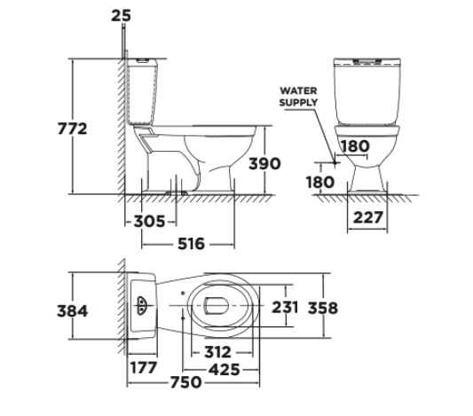 Bồn cầu 2 khối American Standard VF-2321 (VF2321) nắp thường dòng Caravelle Plus