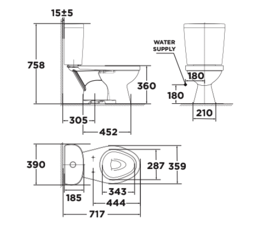 Bồn cầu 2 khối American Standard VF-2397S (VF2397S) nắp rửa cơ Slim