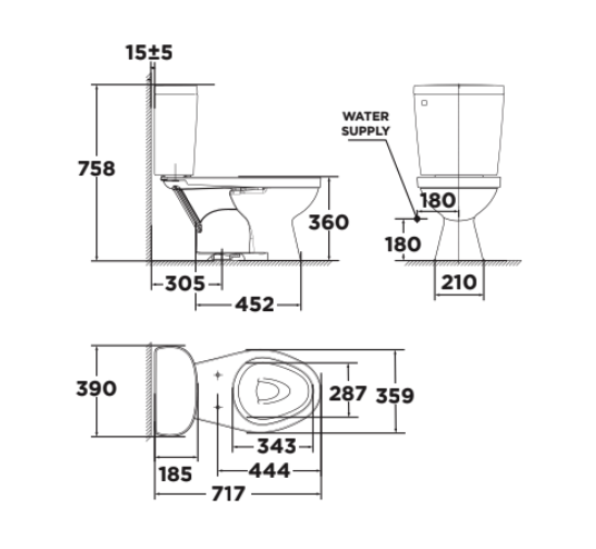 Bồn cầu 2 khối American Standard VF-2398S (VF2398S) nắp rửa cơ Slim