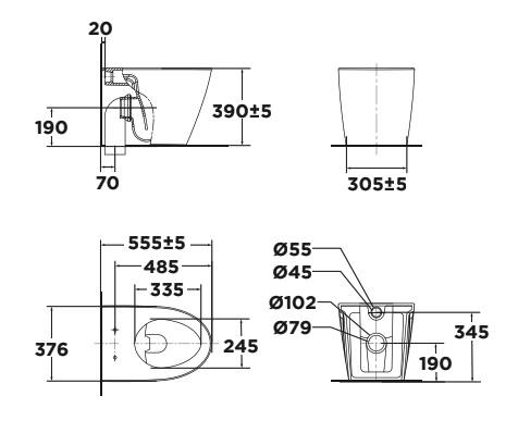 Bồn cầu đặt sàn American Standard 3229B-WT (3229BWT) (chưa gồm nắp)