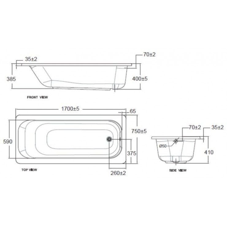 Bồn tắm xây Active 1.7m American Standard 70270P-WT (70270PWT) (Bộ xả)