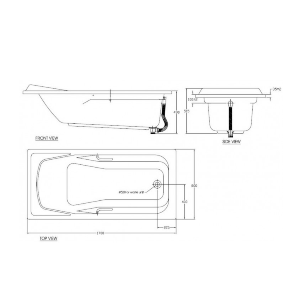 Bản vẽ kỹ thuật bồn tắm xây Tonca 1.7m American Standard 7120-WT