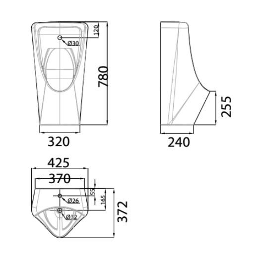 Bản vẽ kỹ thuật bồn tiểu nam American Standard WP-6509