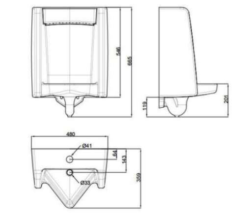 Bản vẽ kỹ thuật bồn tiểu nam WP-6591 American Standard 
