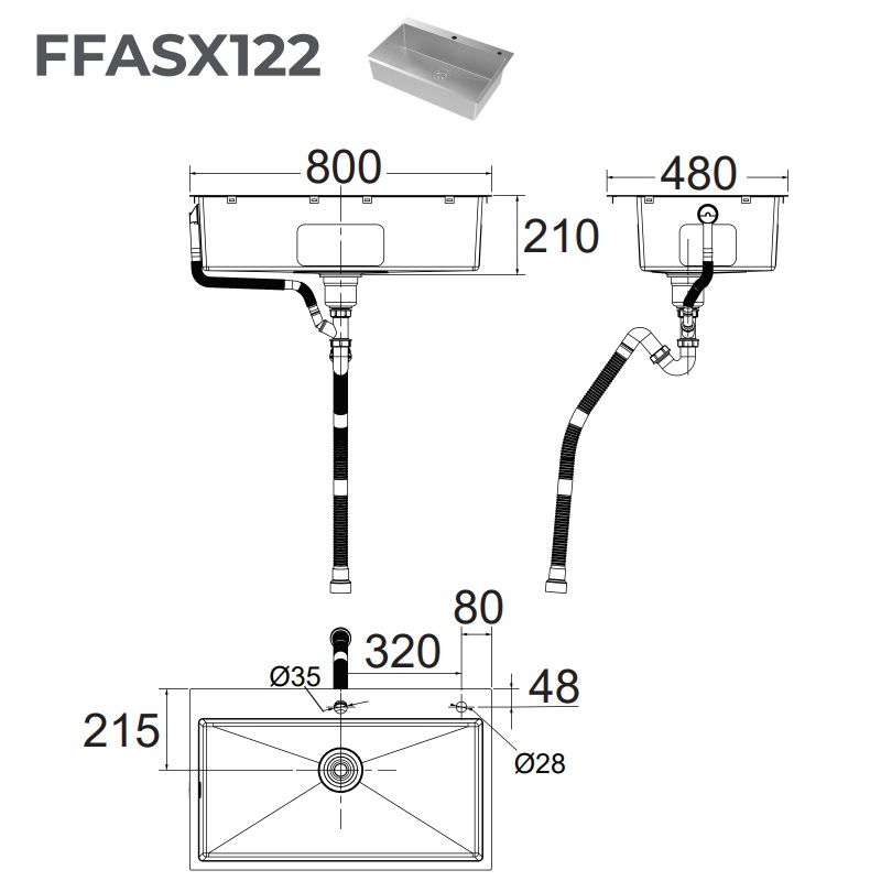Chậu rửa chén đơn 800mm American Standard FFASX122