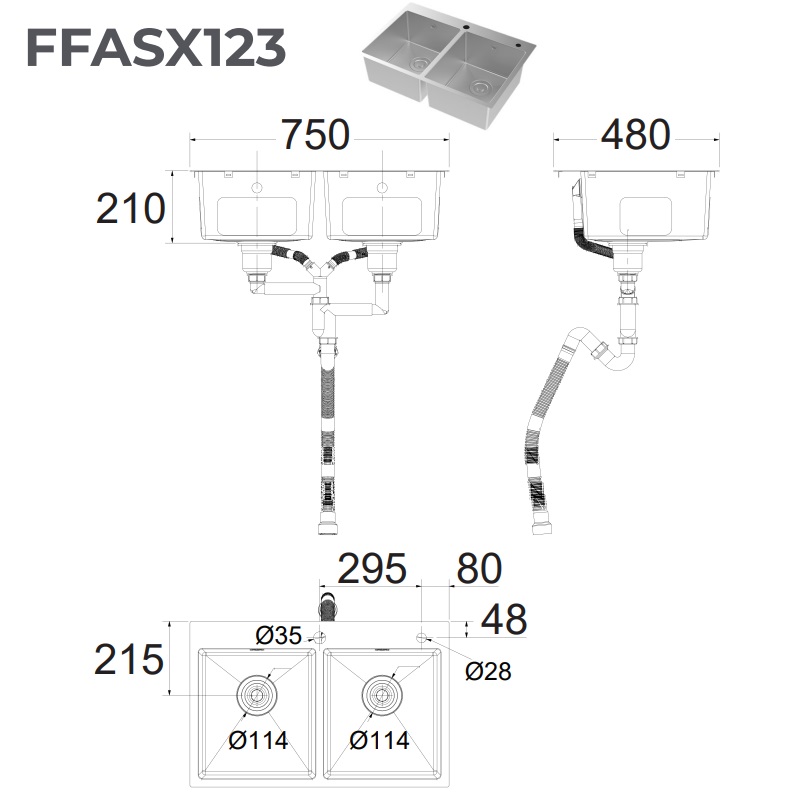 Chậu rửa chén đôi 750mm American Standard FFASX123