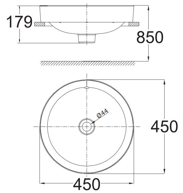 Bản vẽ kỹ thuật chậu rửa đặt trên bàn concept American Standard WP-0639