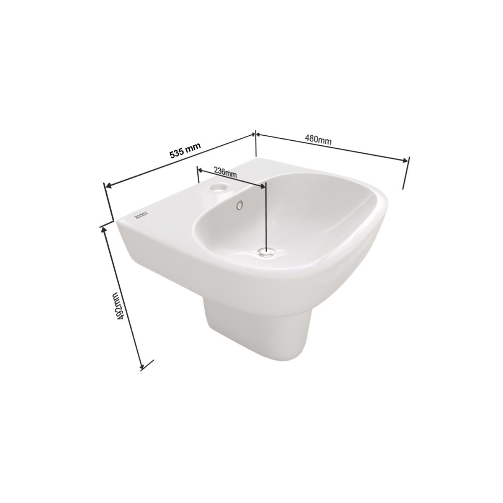 Chậu lavabo American Standard 0955-WT+0755-WT treo tường chân lửng Active (0955WT + 0755WT)
