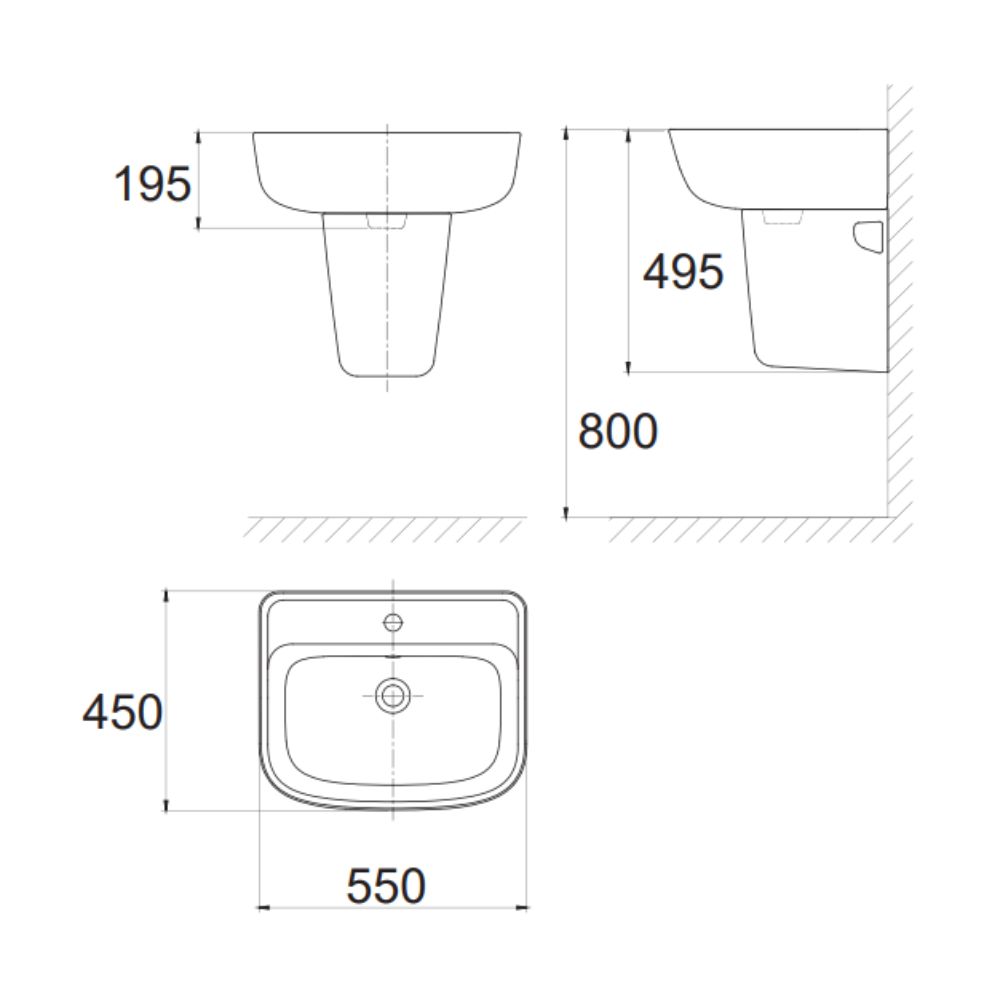 Chậu lavabo American Standard VF-0262+VF-7062 treo tường chân lửng Loven (VF0262 + VF7062)
