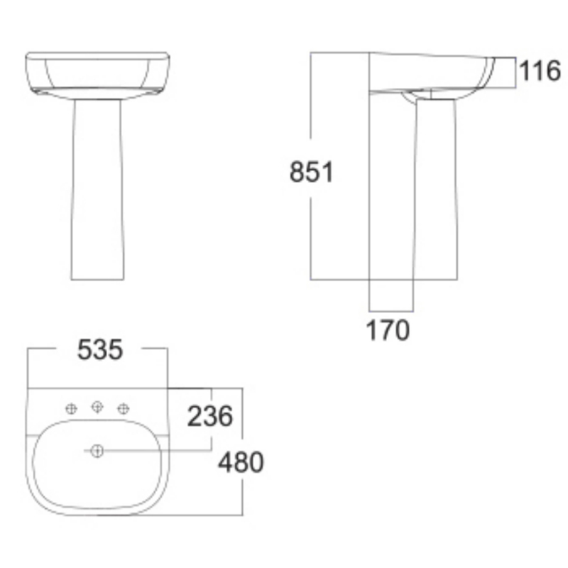 Chân chậu lavabo dài American Standard 0765-WT (0765WT)
