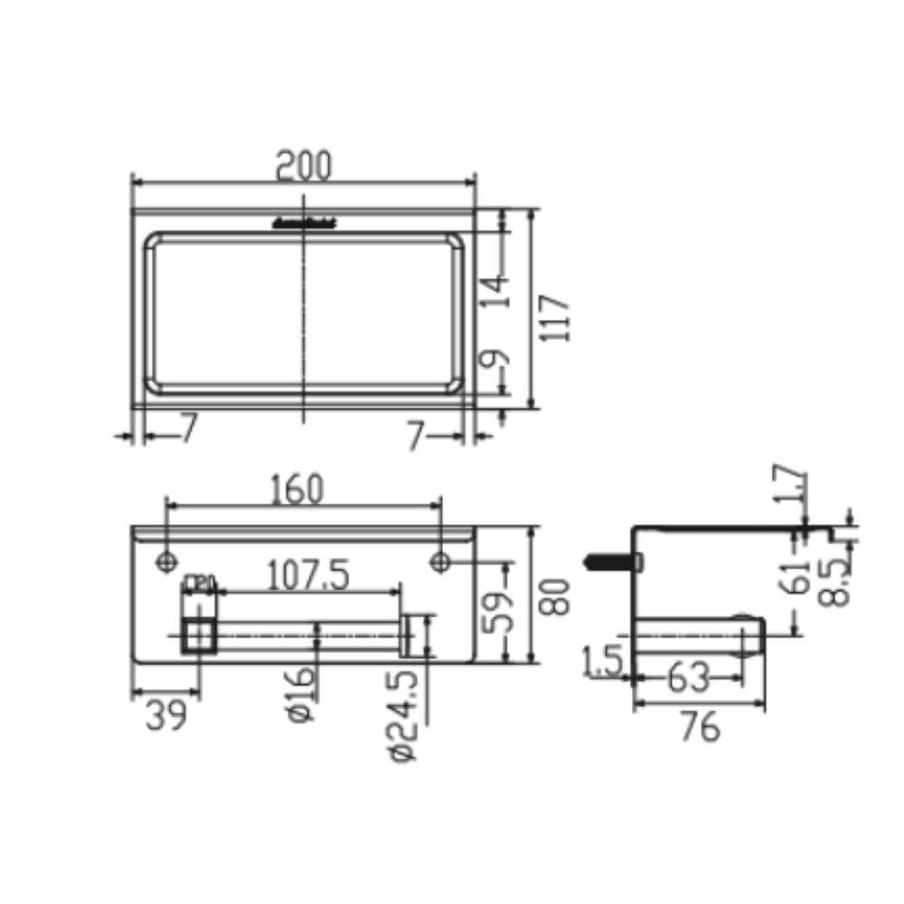 Bản vẽ kỹ thuật đựng giấy vệ sinh American WF-0498HG