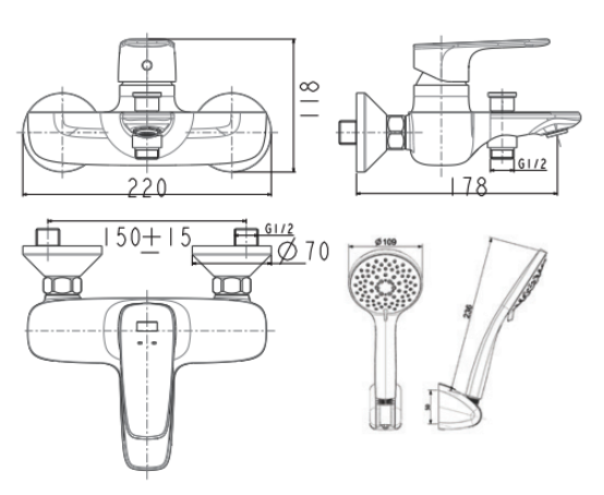 Sen tắm gắn tường American Standard WF-1711 (WF1711) nóng lạnh
