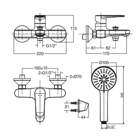 Vòi sen nóng lạnh American Standard WF-B211 (WFB211)