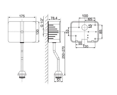 Bản vẽ kỹ thuật van xả tiểu cảm ứng American Standard WF-8609