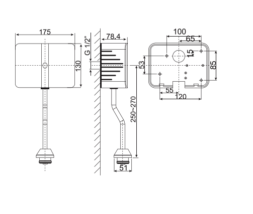 Bản vẽ kỹ thuật van xả tiểu cảm ứng American Standard WF-8619