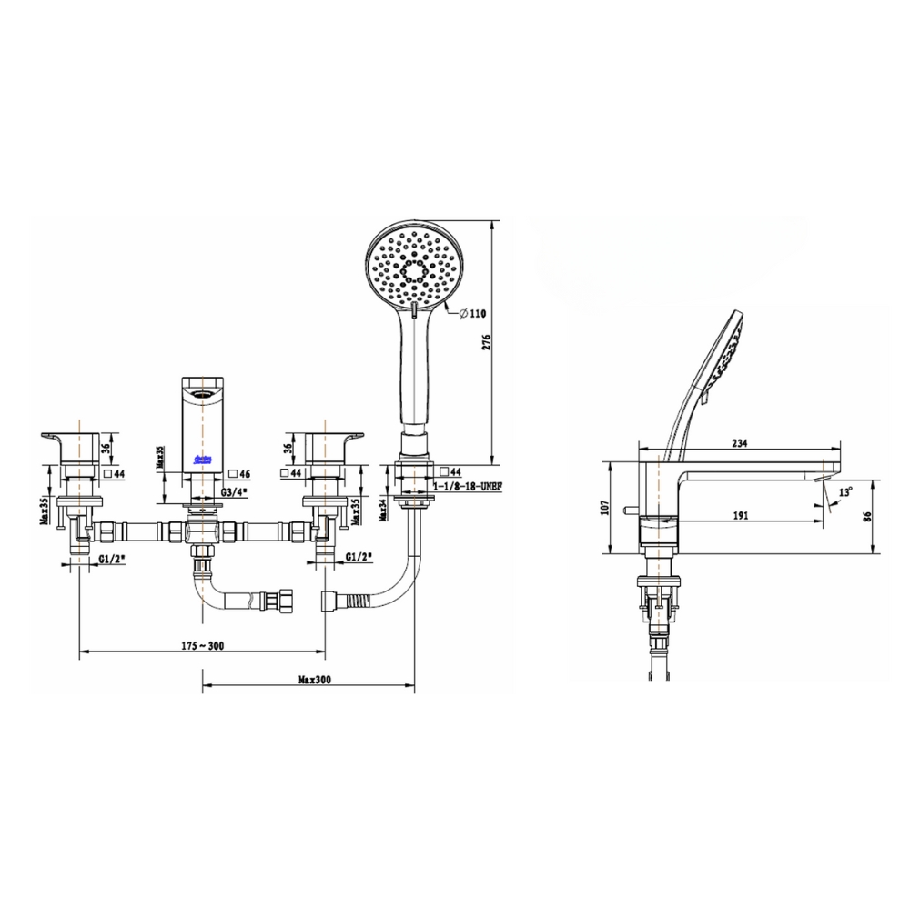 Vòi sen bồn tắm nóng lạnh American Standard Acacia WF-1300 (WF1300)