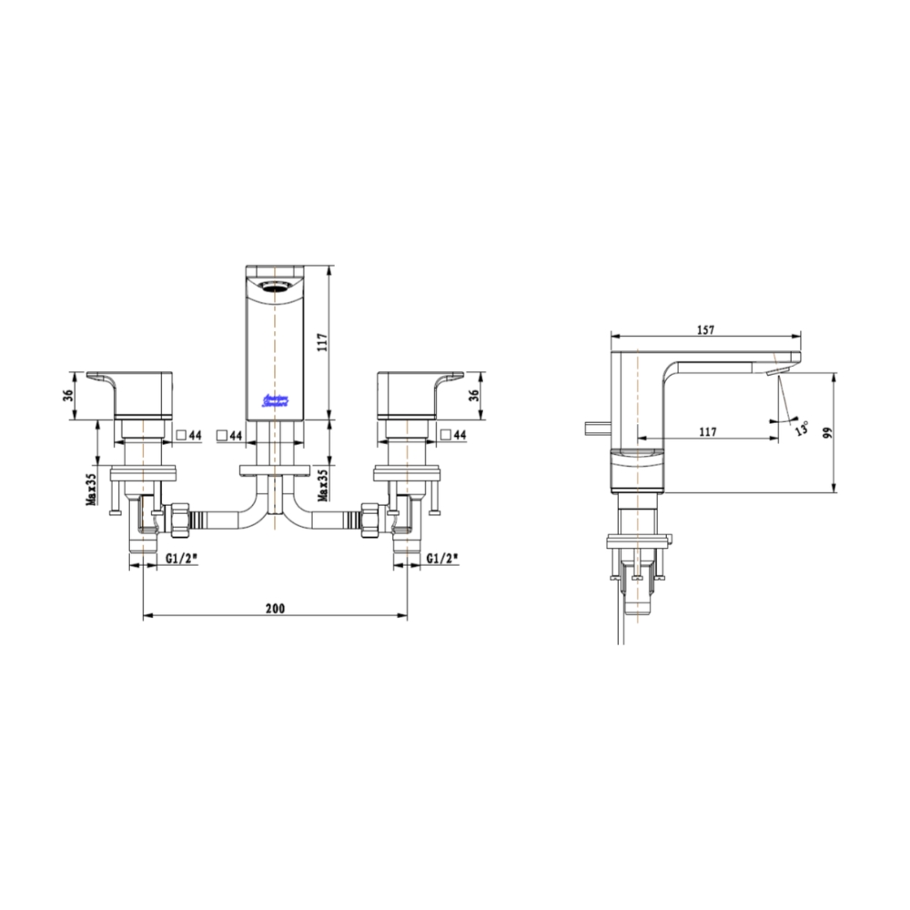 Bản vẽ kỹ thuật vòi chậu 03 lỗ nóng lạnh Acacia Evolution American Standard WF-1303BHG