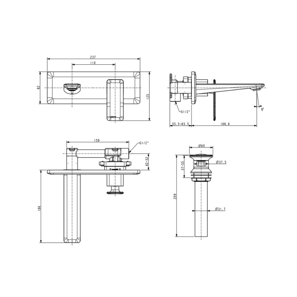 Vòi chậu gắn tường nóng lạnh American Standard WF-2417 (WF2417) Acacia Supasleek