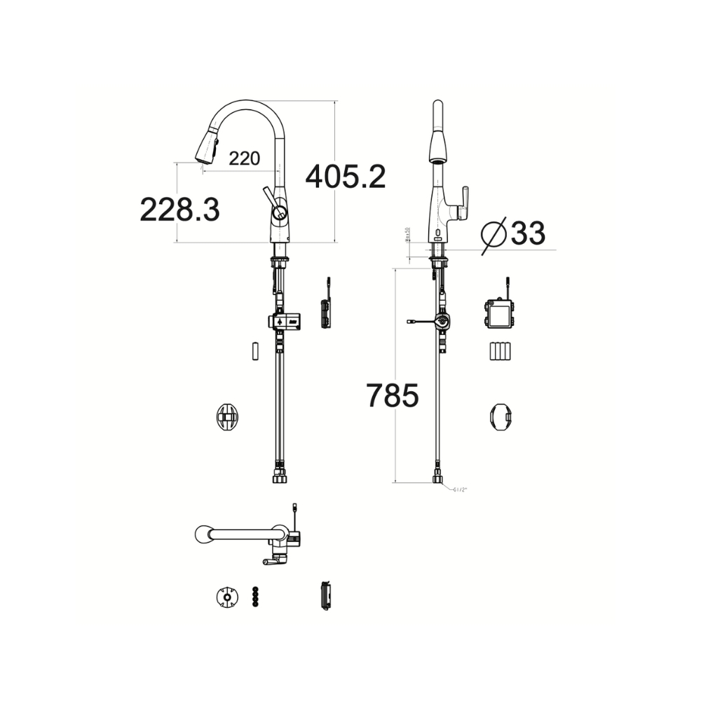 Bản vẽ kỹ thuật vòi bếp cảm ứng American Standard 1009070000