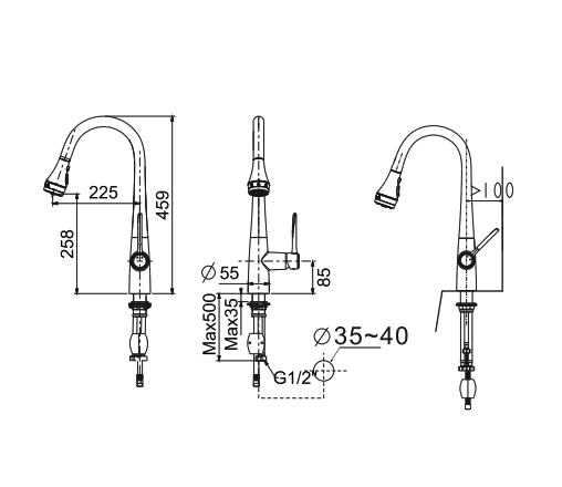 Vòi bếp dây rút với đầu phun American Standard WF-5634 (WF5634)