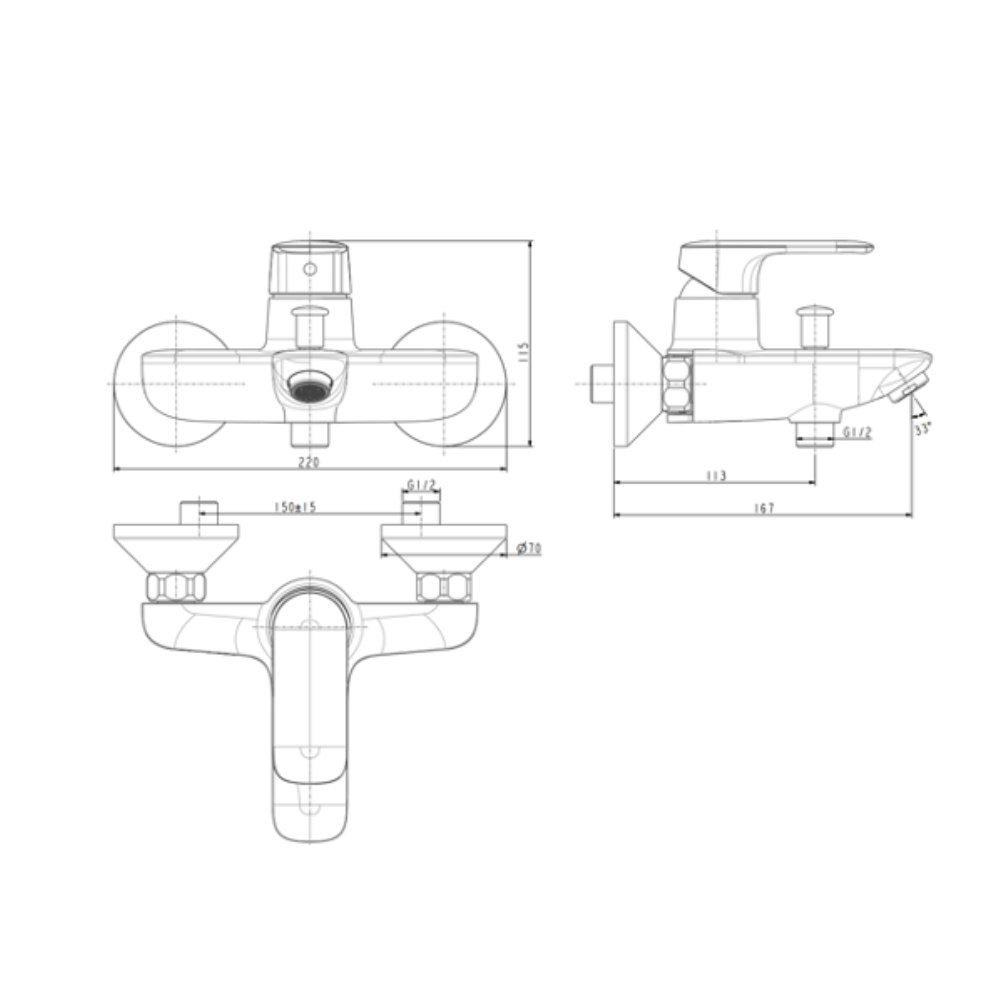 Bản vẽ kỹ thuật củ sen tắm nóng lạnh American Standard WF-1M11
