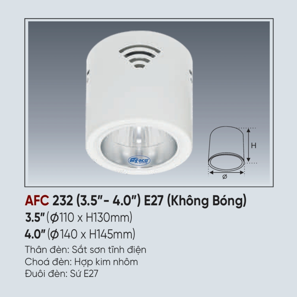 Thân đèn downlight nổi Anfaco 232 (3.5' - 4.0') E27 (Không bóng)