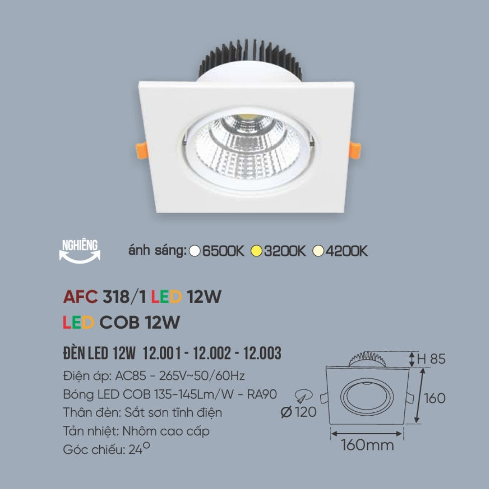 Đèn LED downlight âm trần Anfaco 318/1 LED 12W