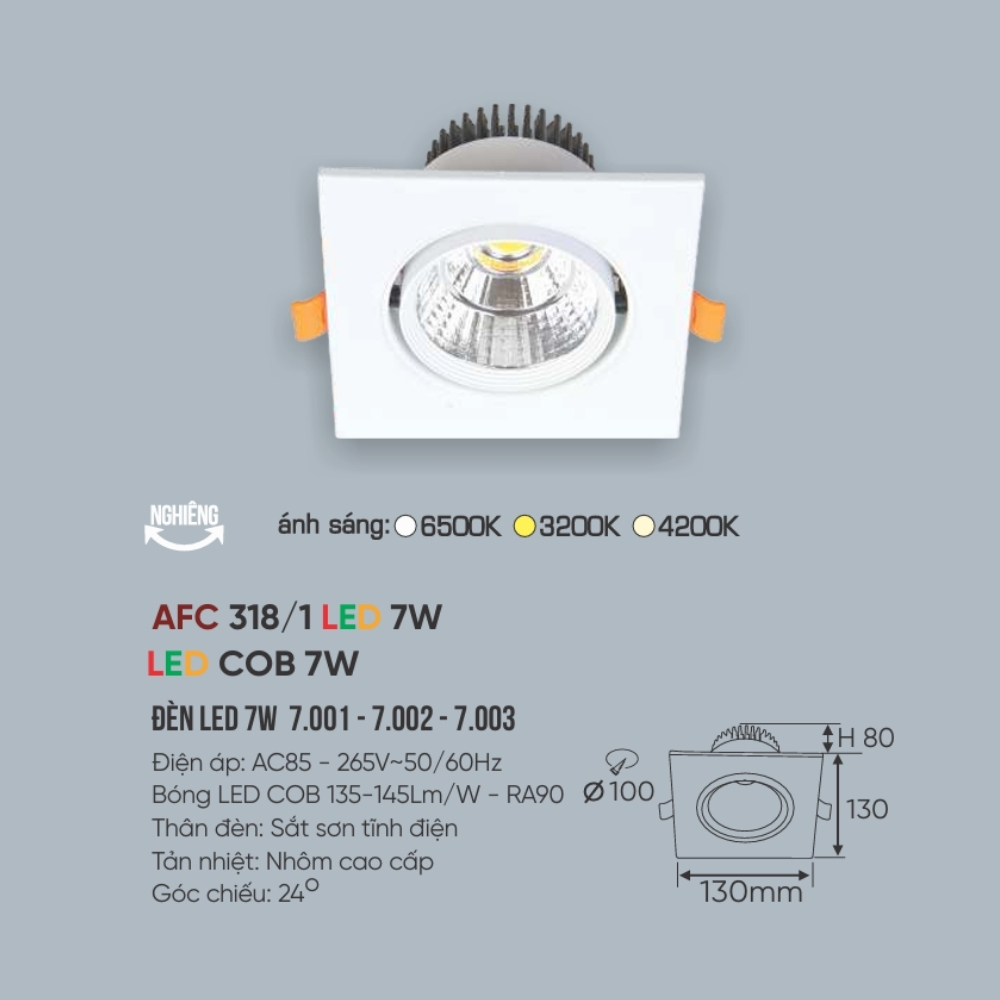 Đèn LED downlight âm trần Anfaco 318/1 LED 7W