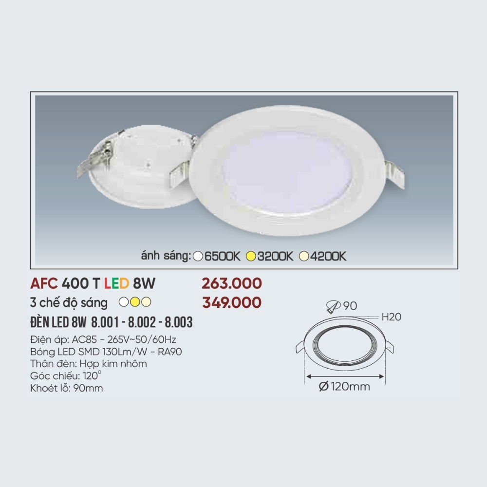 Đèn LED downlight âm trần Anfaco 400 T LED 8W