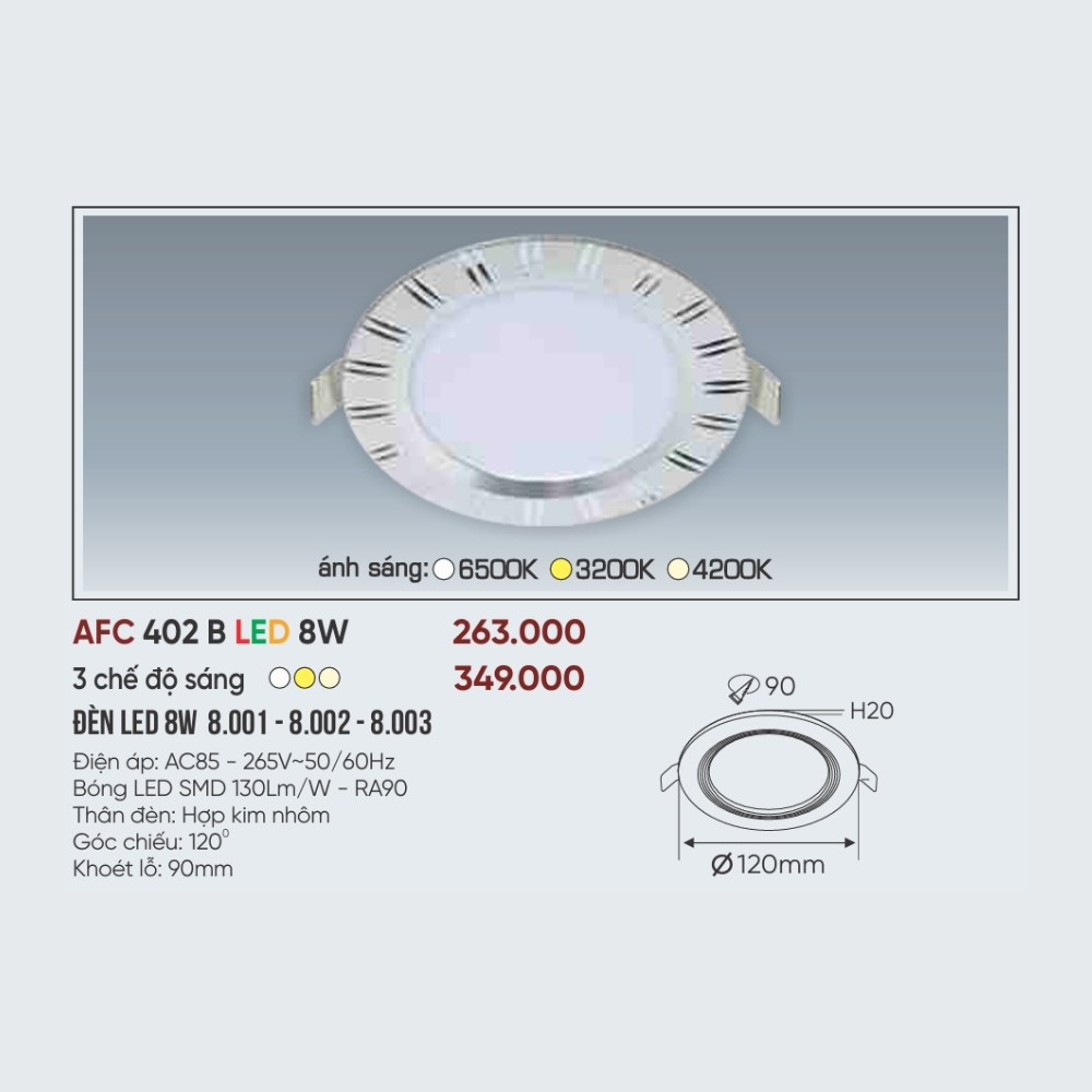 Đèn LED downlight âm trần Anfaco 402 B LED 8W