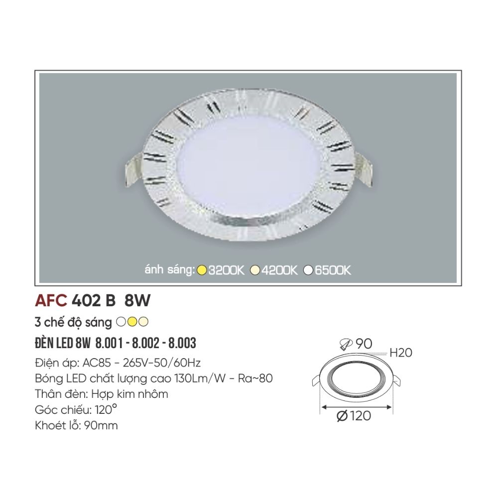 Đèn LED downlight âm trần Anfaco 402 B LED 8W