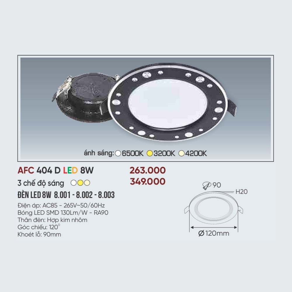 Đèn LED downlight âm trần Anfaco 404 D LED 8W