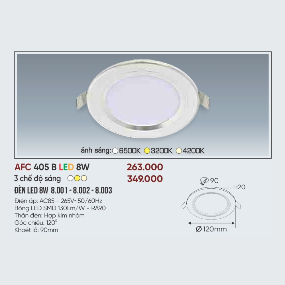 Đèn LED downlight âm trần Anfaco 405 B LED 8W